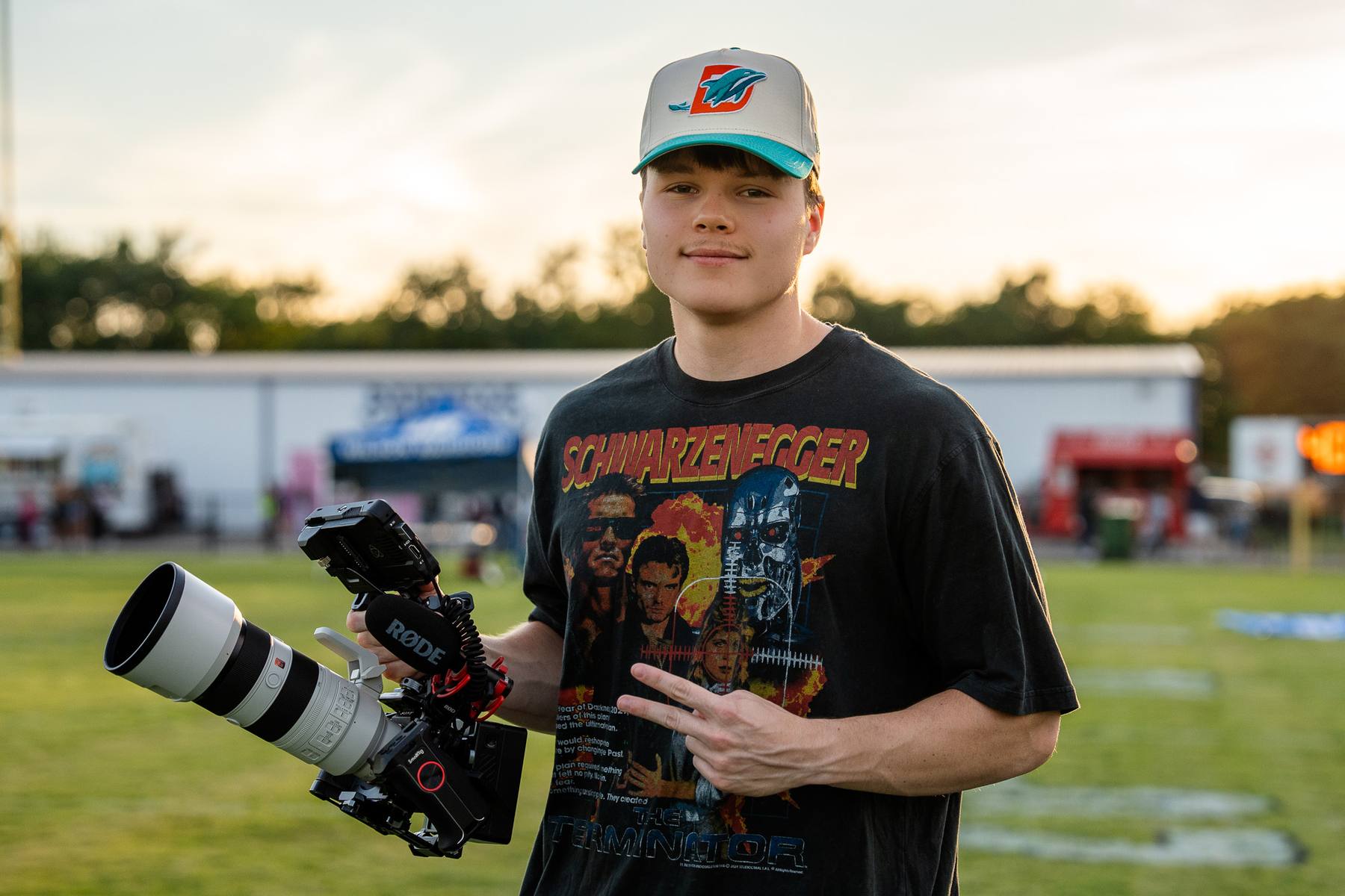 An Iceburg Media shooter on location with a cinema camera at sunset